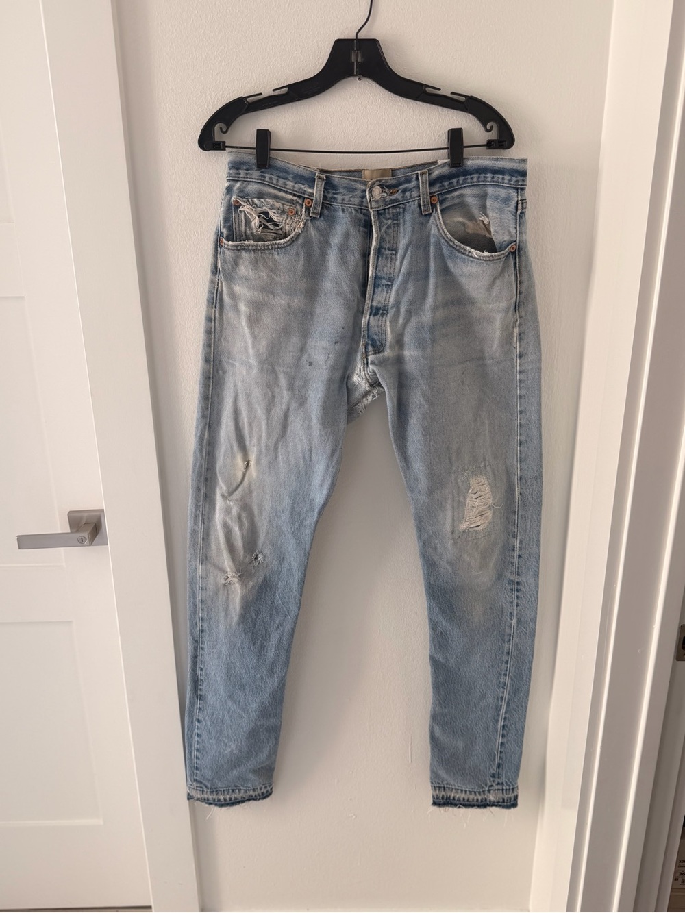 Gallery Dept Levi's 501 Reworked Distressed Denim Jeans Light Wash Blue Size 32